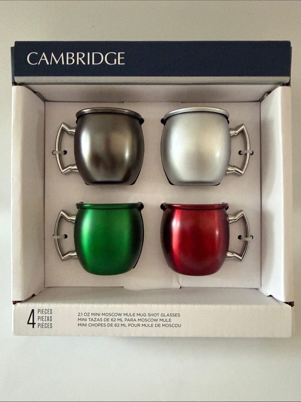 4-Pack Mini Moscow Mule Mugs - Silver, Gunmetal, Green, Red